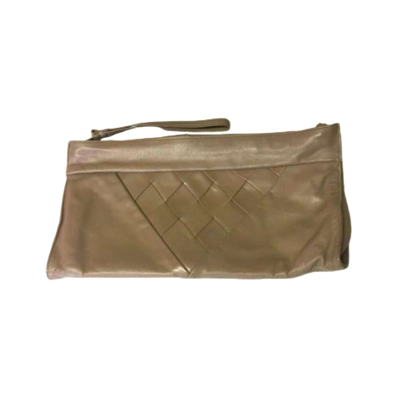 Vintage Tano Quilted Clutch Bag Purse Handbag Genuine Leather Brown Taupe
