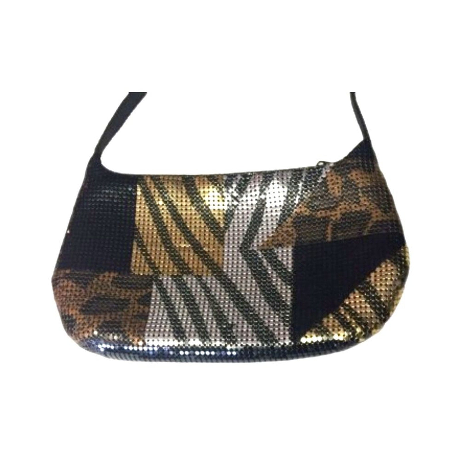 Sequined Evening Clutch Purse Mini Women's Bag Black Cream Brown
