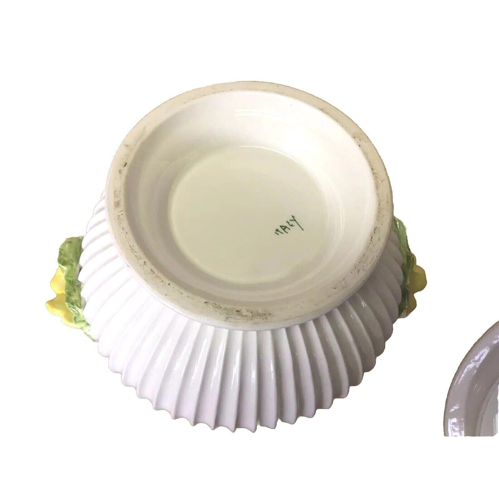 Antique Majolica White Glazed Porcelain Italy Soup Bowl With Spoon