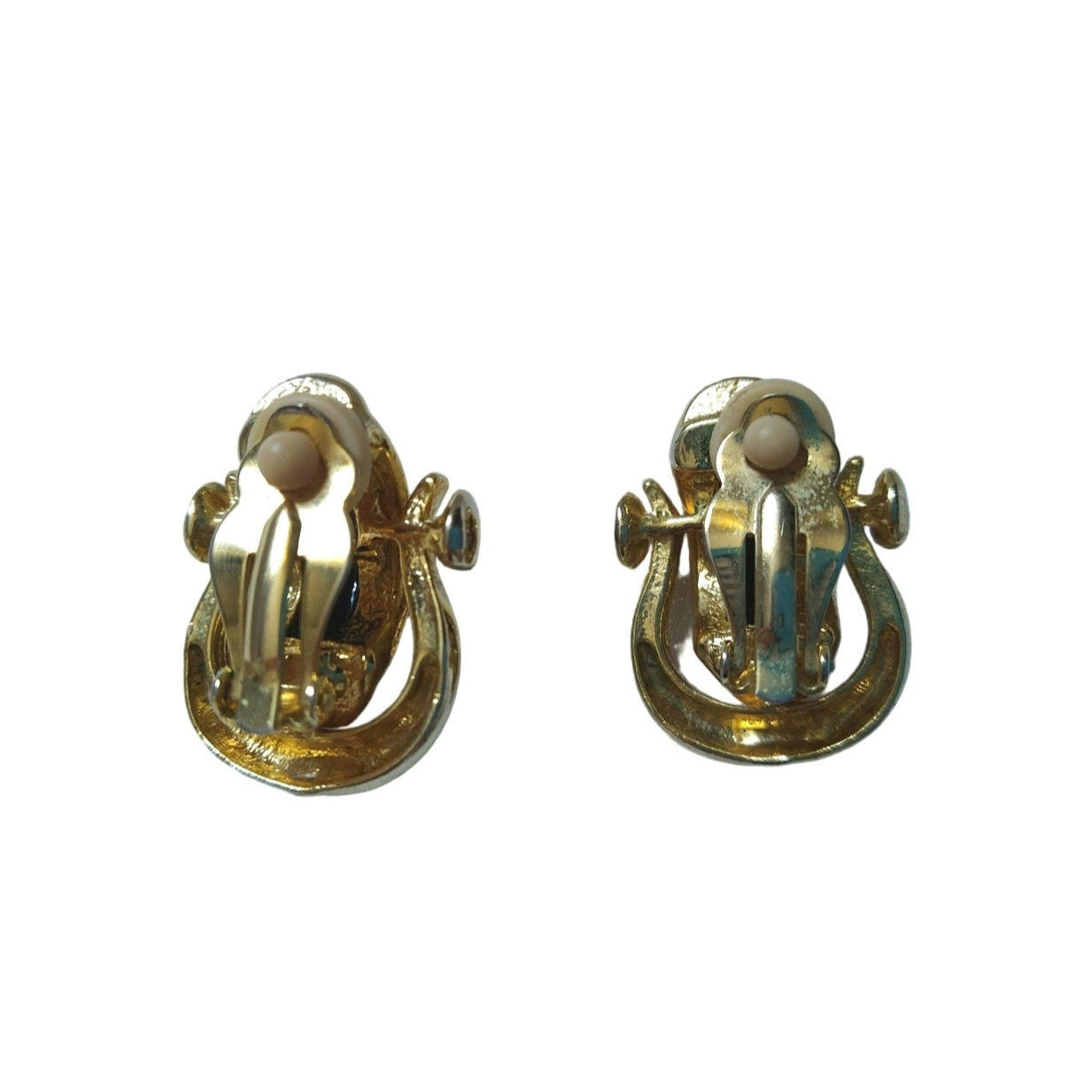 Vintage Black Lucite Door Knocker Clip On Earrings Gold Plated