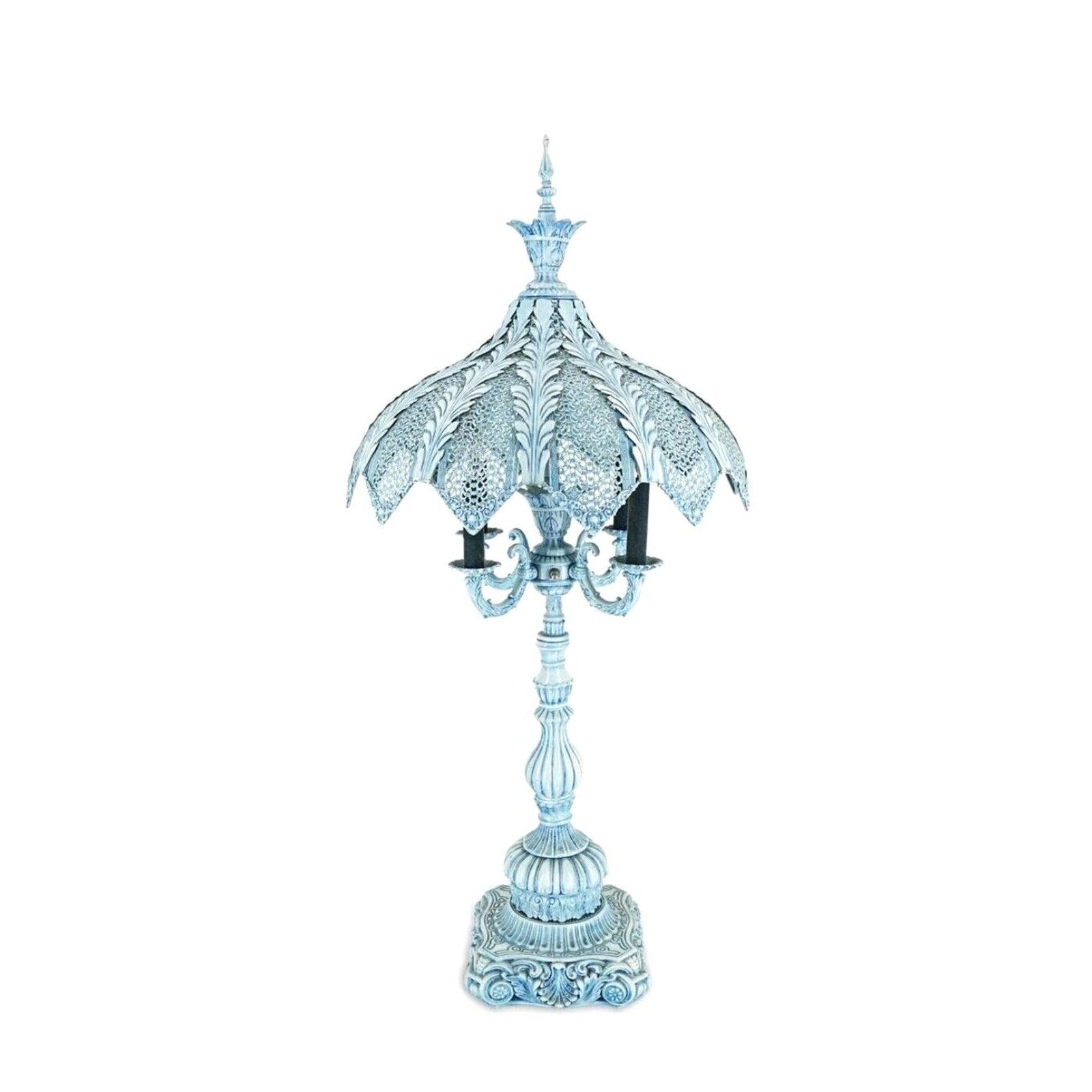 Antique Italian Pair Of Turquoise Blue Candelabra Lamp Enamel On Bronze