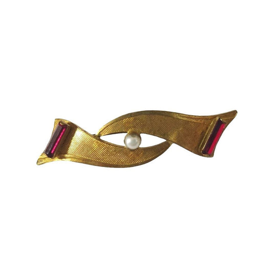 Antique Women's Brooch Pin Faux Pearl Eye Gold Tone Art Deco Estate Austria
