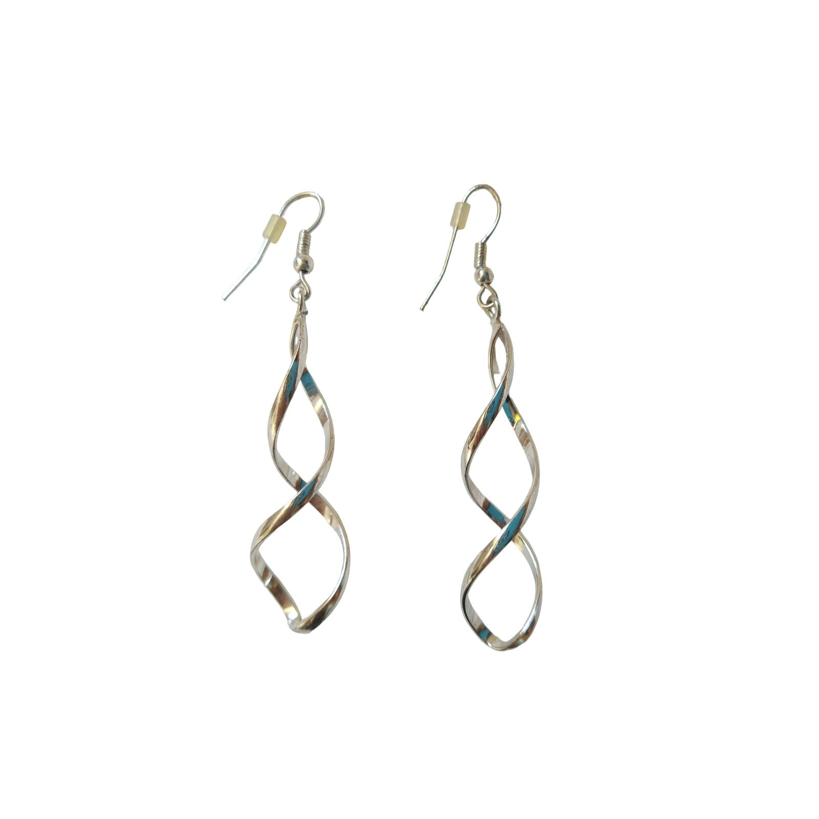 White Gold Plated Spiral Twist Dangle Drop Earrings Solid Sterling Silver 925