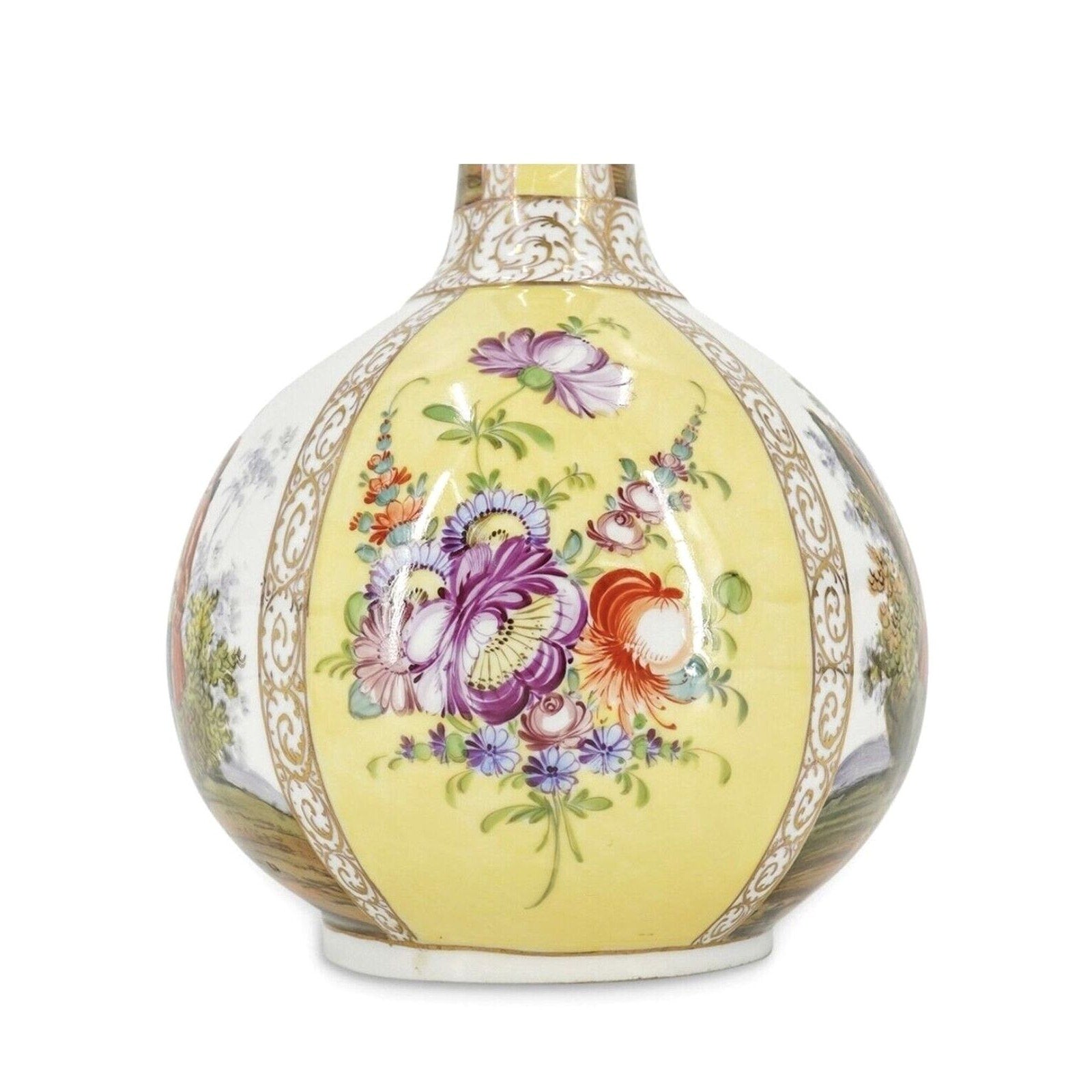 Antique Dresden Porcelain Vase white And Yellow Hand Painted 19c Germany