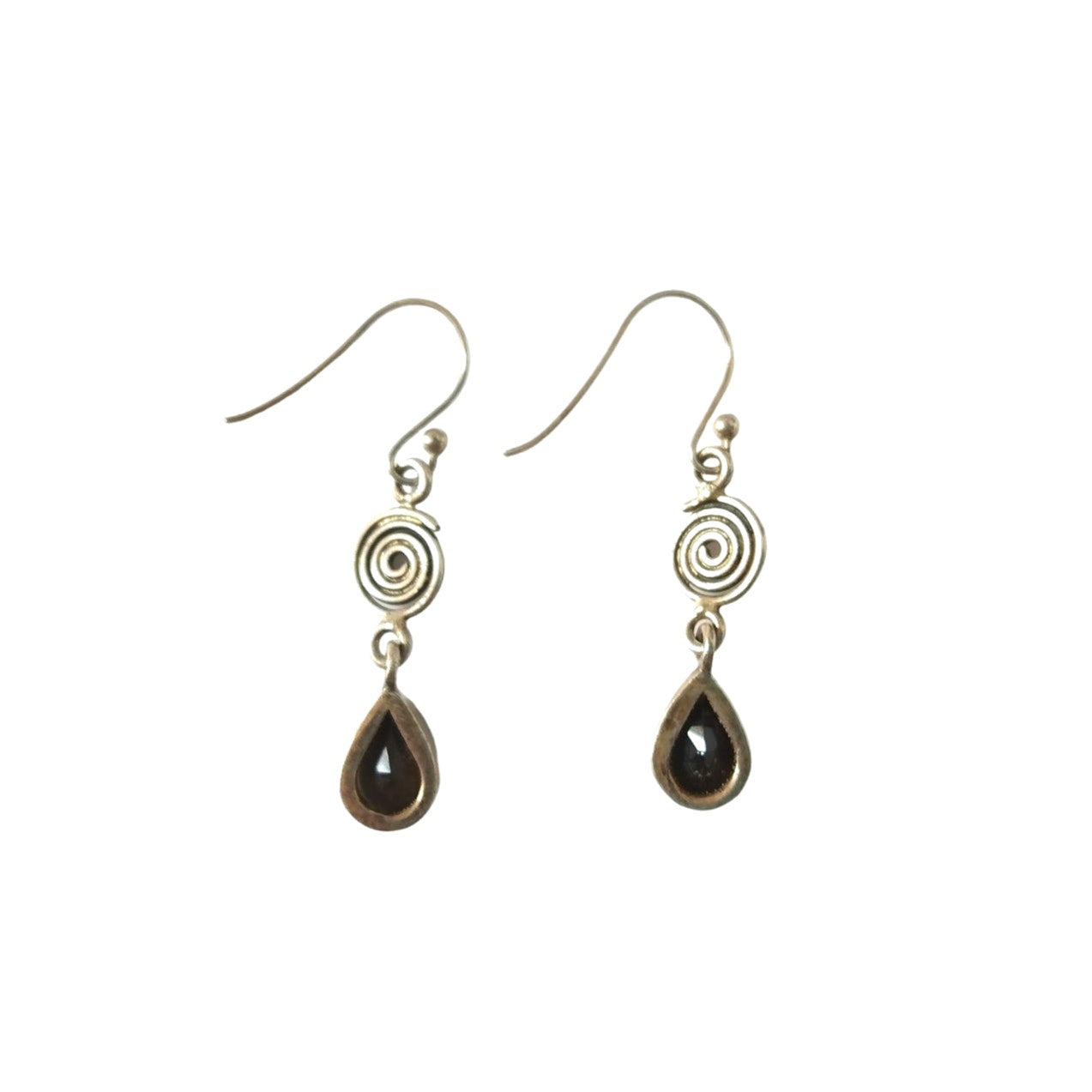 Pear Cut Faceted Smoky Quartz Teardrop Dangle Earrings Sterling Silver 925