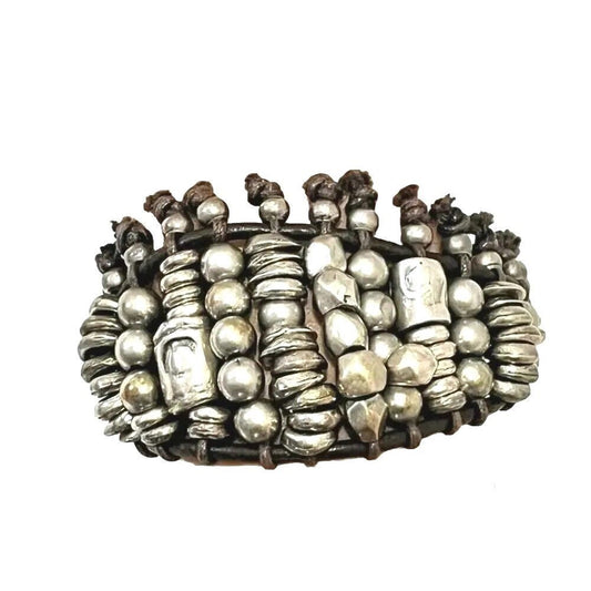 Uno De 50 Bracelet Beaded Silver Brown Leather Wide Unisex Men's Women's Spain