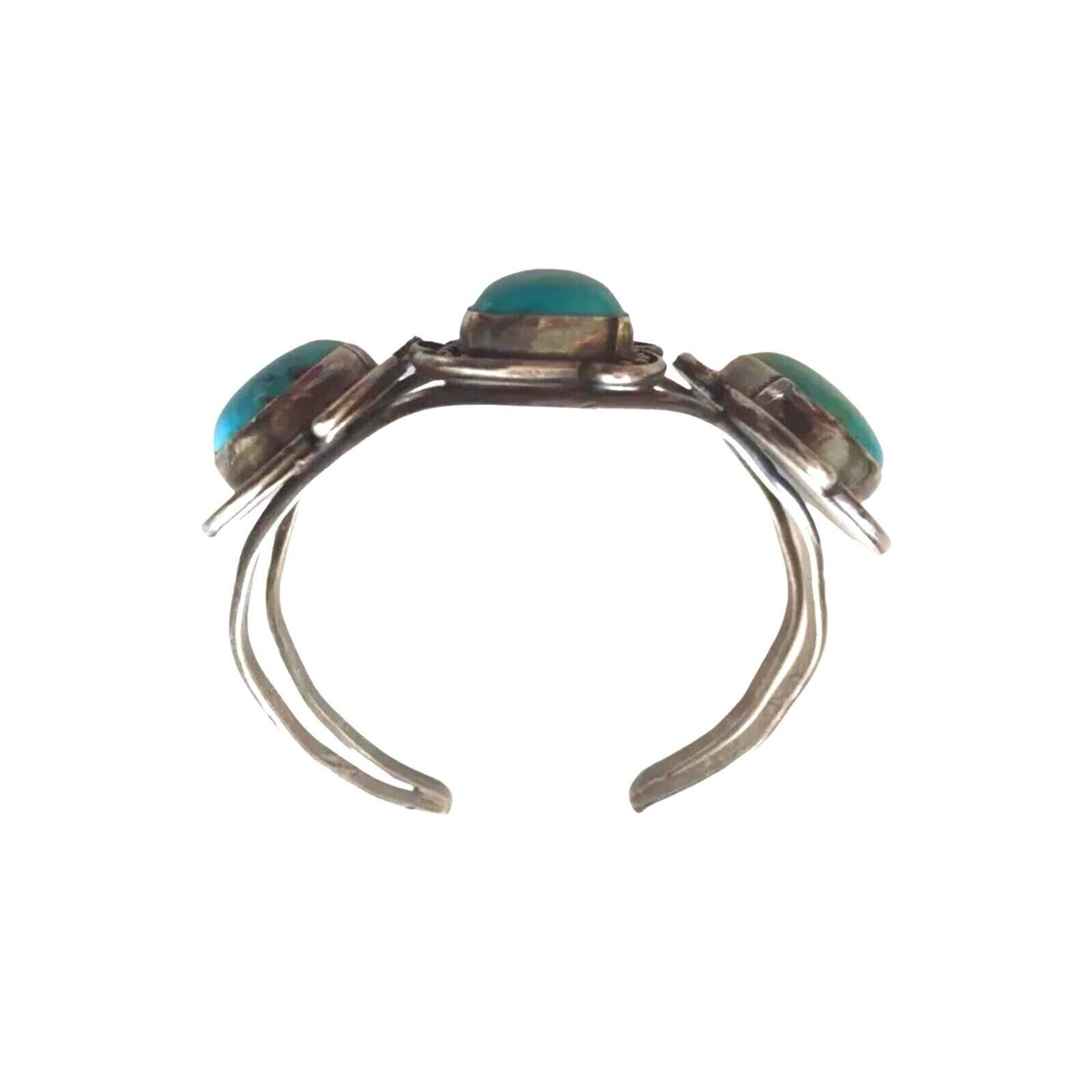 Vintage Navajo Native Indian Cuff Bracelet: Sterling Silver 3 Blue Turquoises