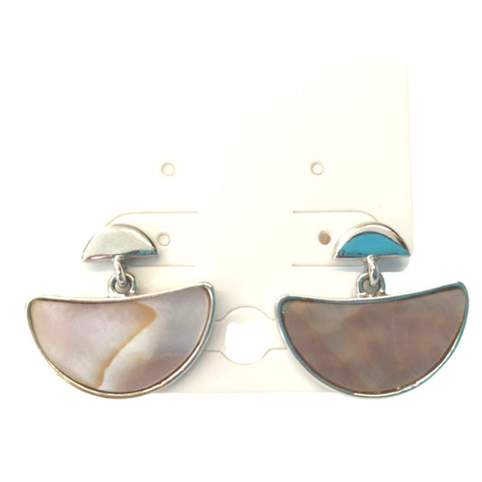 Vintage Crescent Mother Of Pearl Dangle Earrings Sterling Silver Plated Post