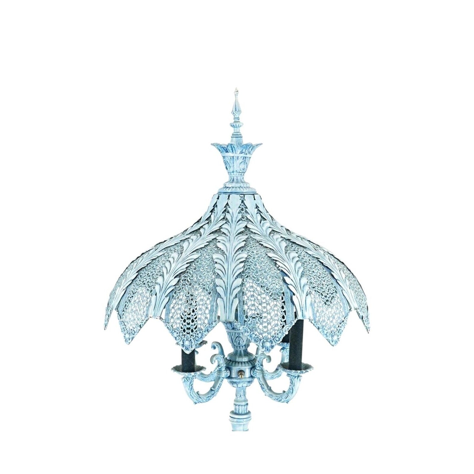 Antique Italian Pair Of Turquoise Blue Candelabra Lamp Enamel On Bronze