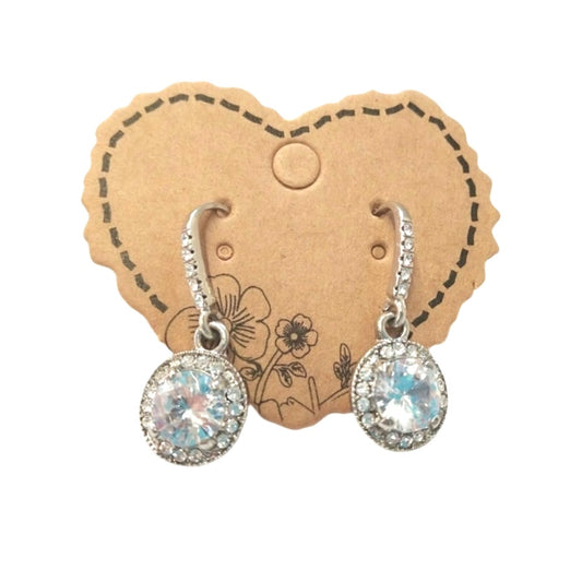 Round Cut Crystals Dangle Drop Bridal Earrings Sterling Silver Plated Lever Back