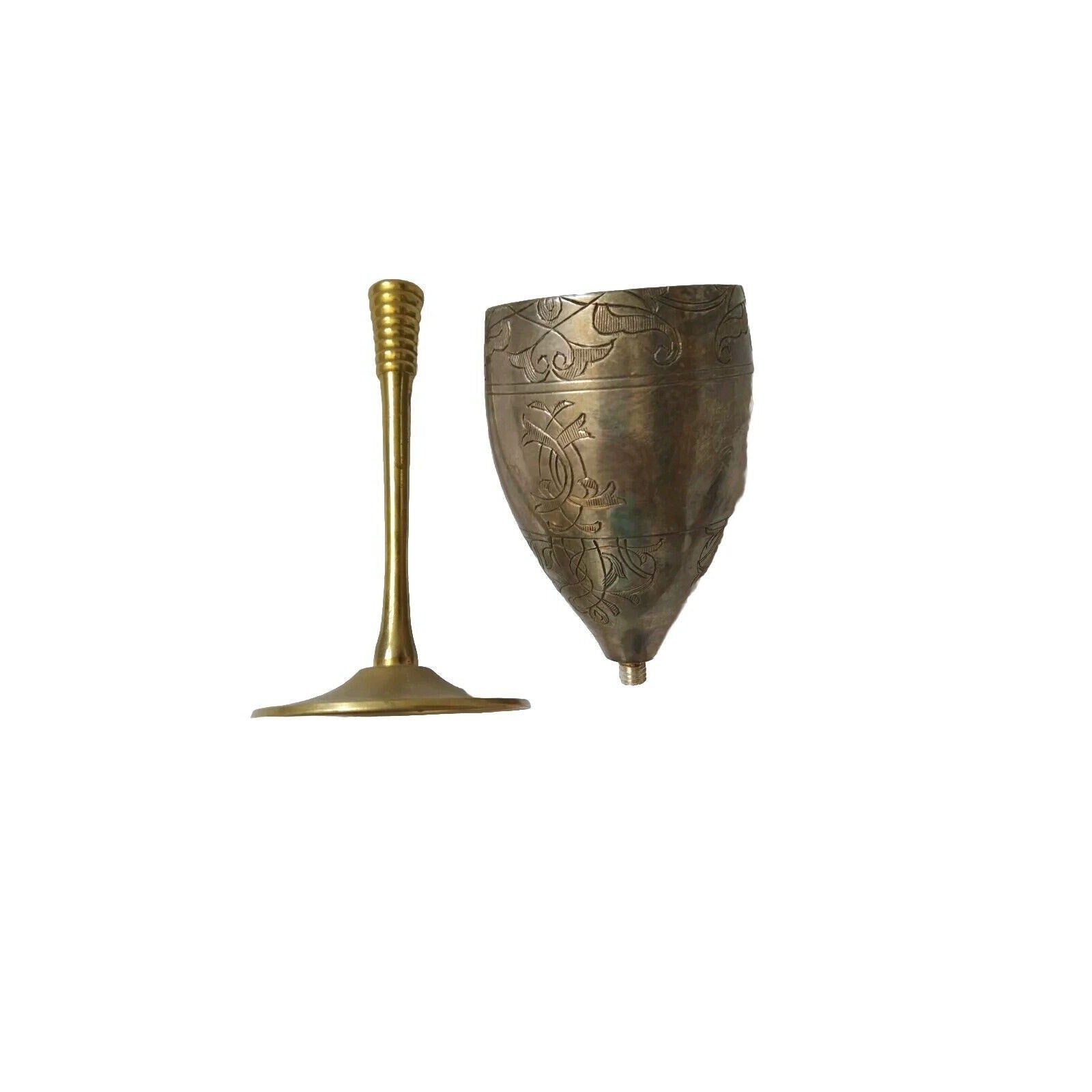 Vintage Brass Wine Goblet Cup Engraved Elegant Gold And Silver