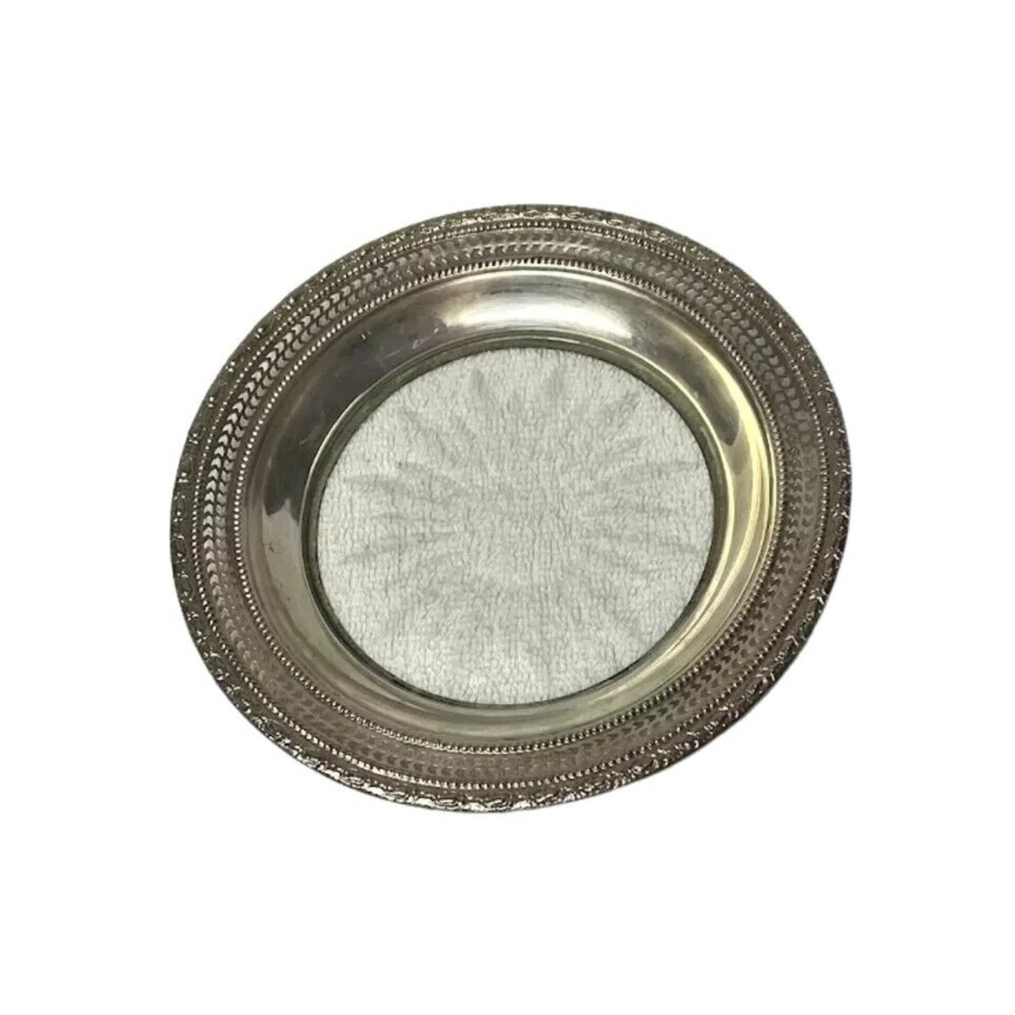Vintage Frank Whiting Bottle Coaster Saucer Sterling Silver & Crystal Glass 6.5"