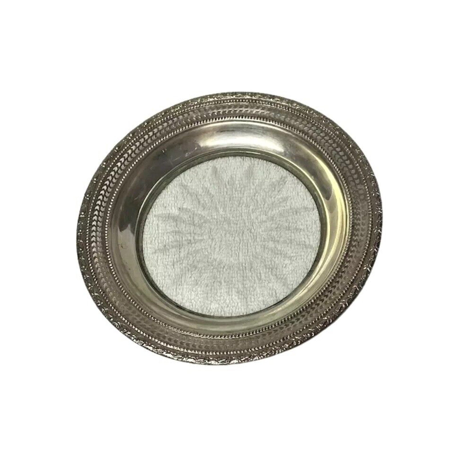 Vintage Frank Whiting Bottle Coaster Saucer Sterling Silver & Crystal Glass 6.5"