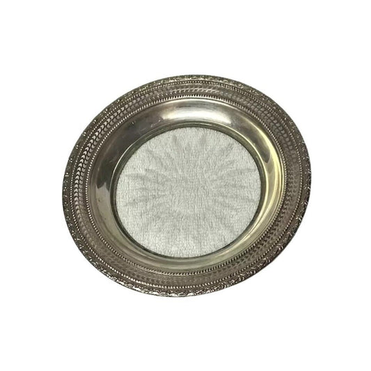 Vintage Frank Whiting Bottle Coaster Saucer Sterling Silver & Crystal Glass 6.5"