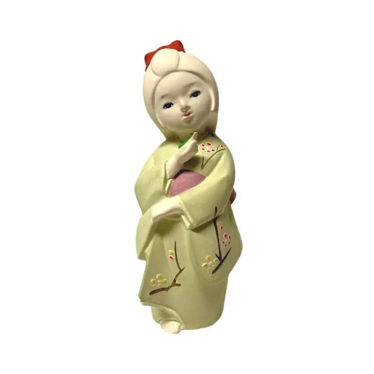 Vintage Toyo Figurine Lady In Kimono Holding Bird Handpainted Japanese Pottery