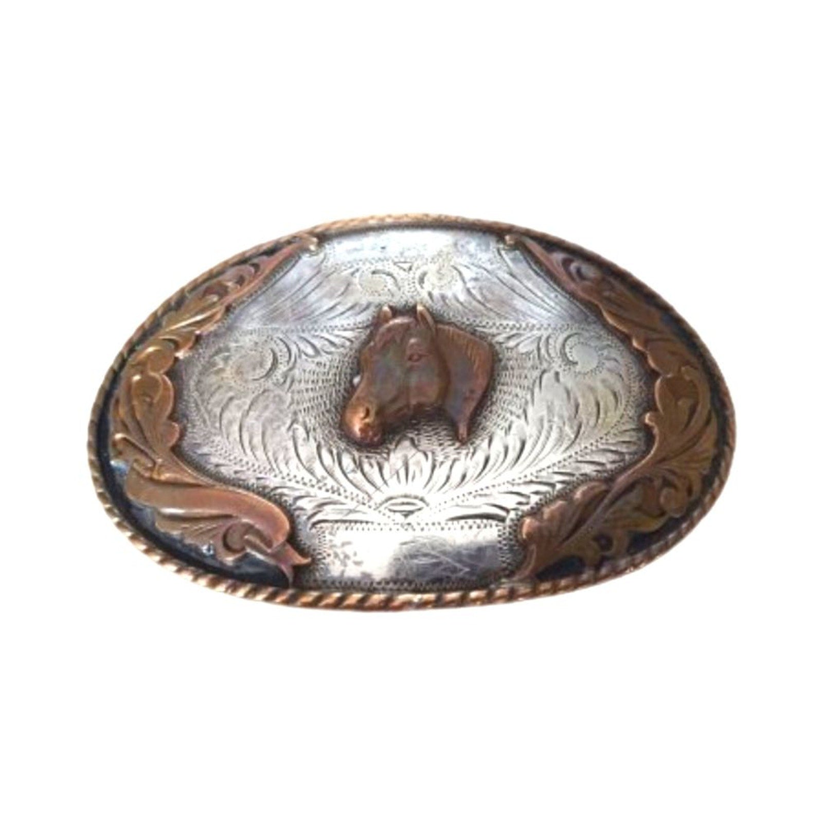Irvine Jachens Inc Navajo Belt Buckle Horse Head Sterling Silver Copper Vintage
