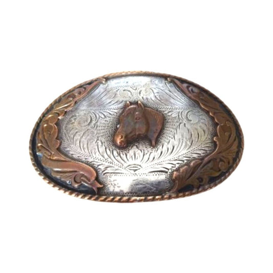 Irvine Jachens Inc Navajo Belt Buckle Horse Head Sterling Silver Copper Vintage