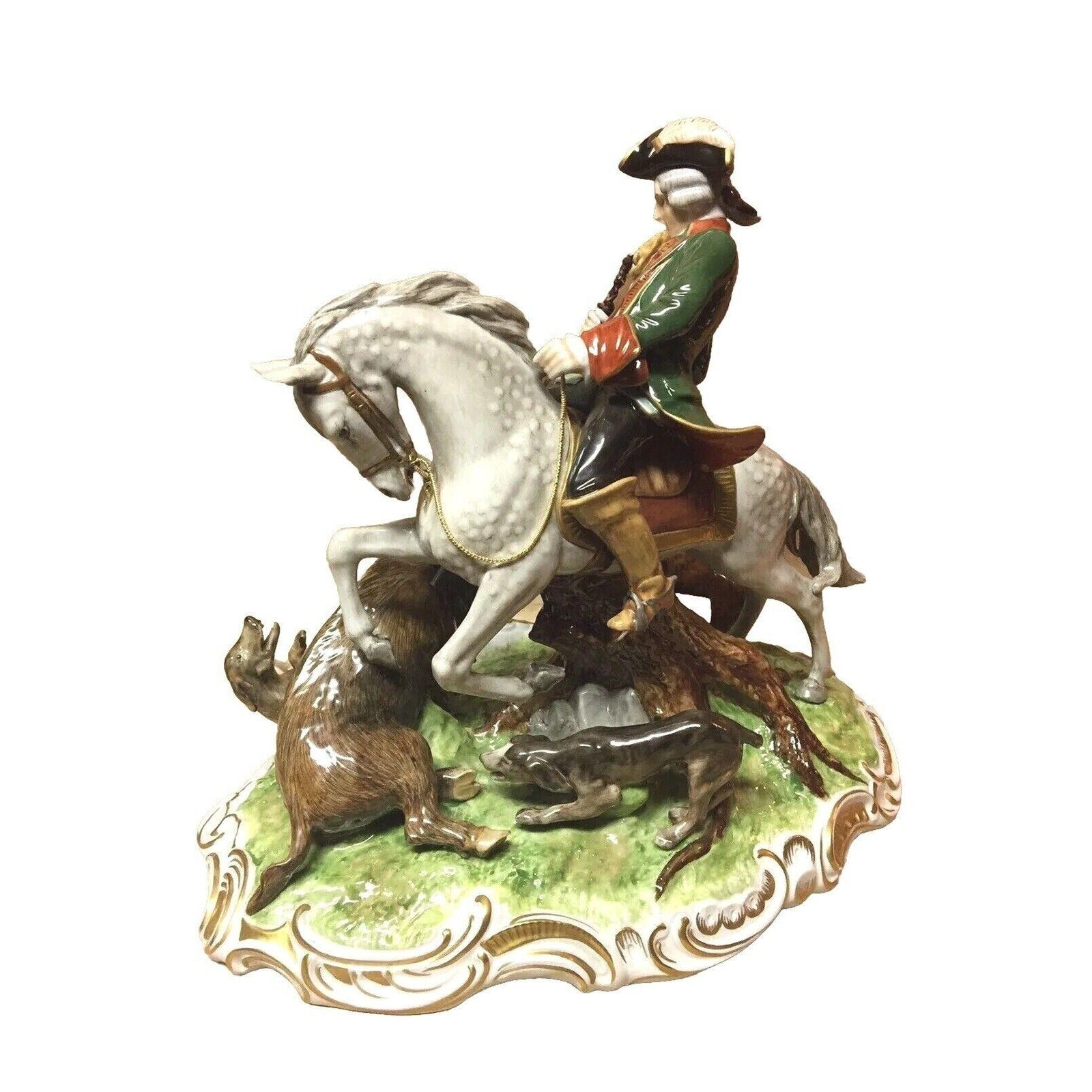 Unterweissbach Dresden Glazed Porcelain Hunter on Horse Figurine from Germany