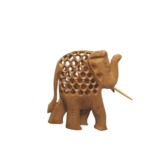 Vintage Figurine Fertile Pregnant Carved Critter Wood Elephant Mother w Baby