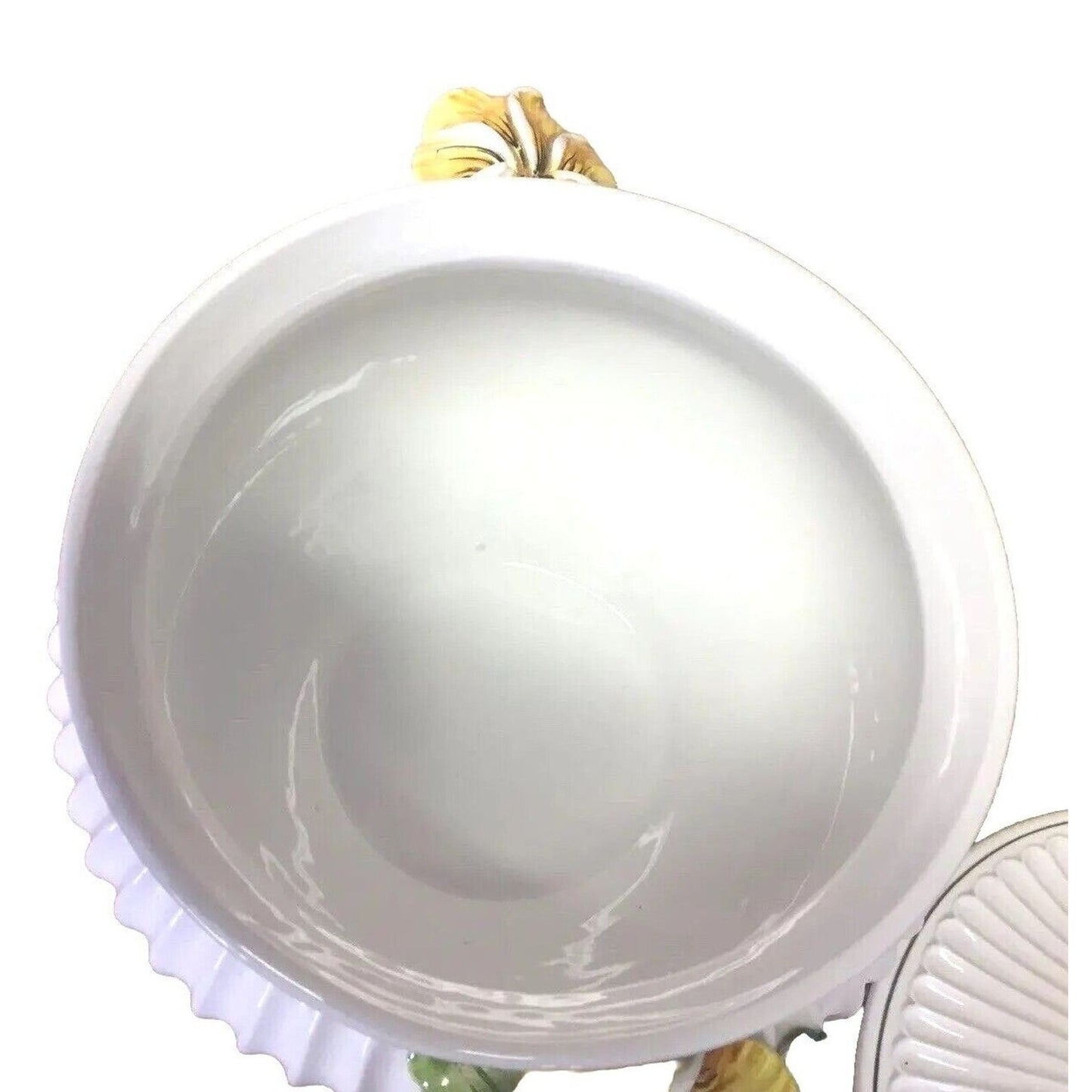 Antique Majolica White Glazed Porcelain Italy Soup Bowl With Spoon