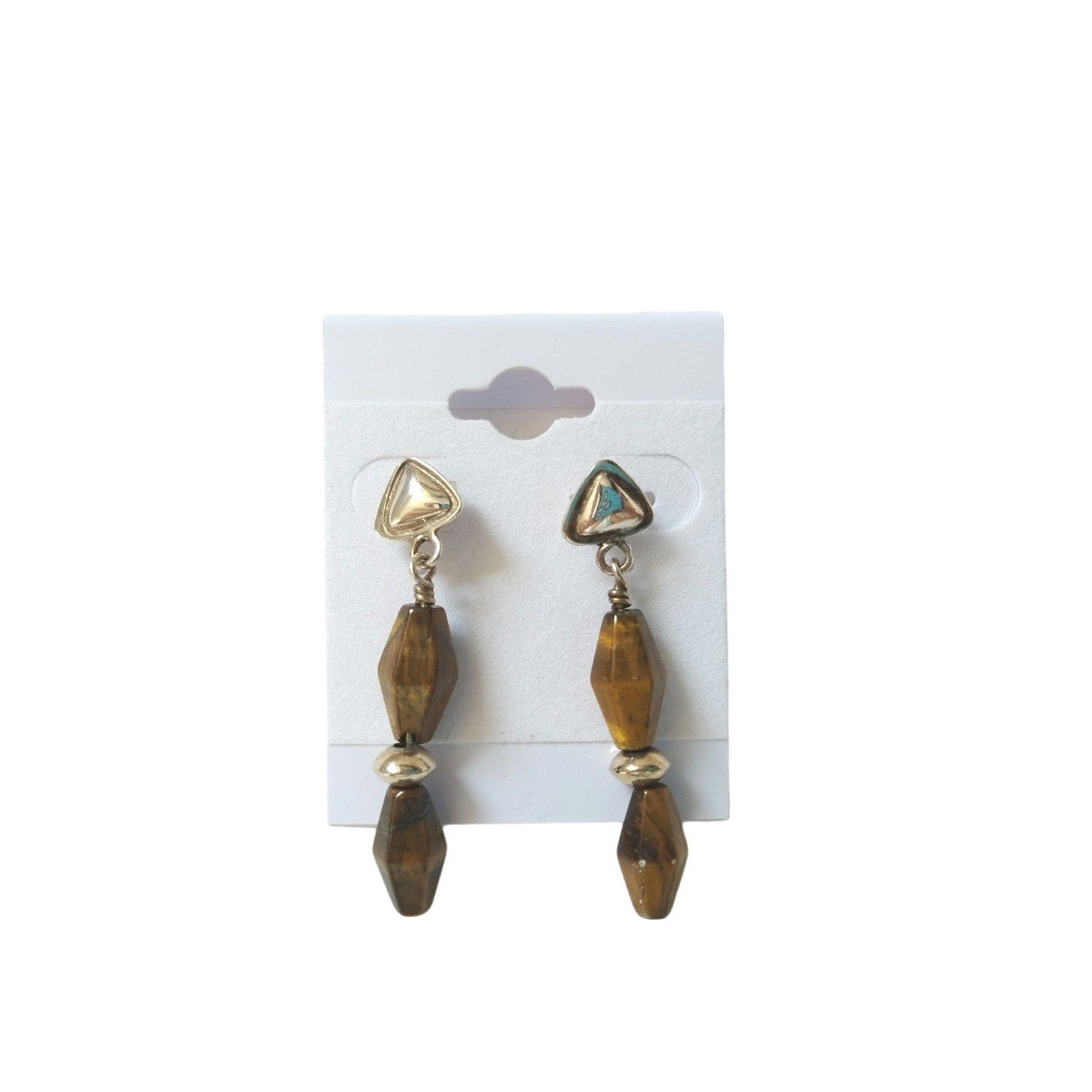 Tiger Eye Dangle Drop Earrings Solid Sterling Silver 925 Screw Back Womens
