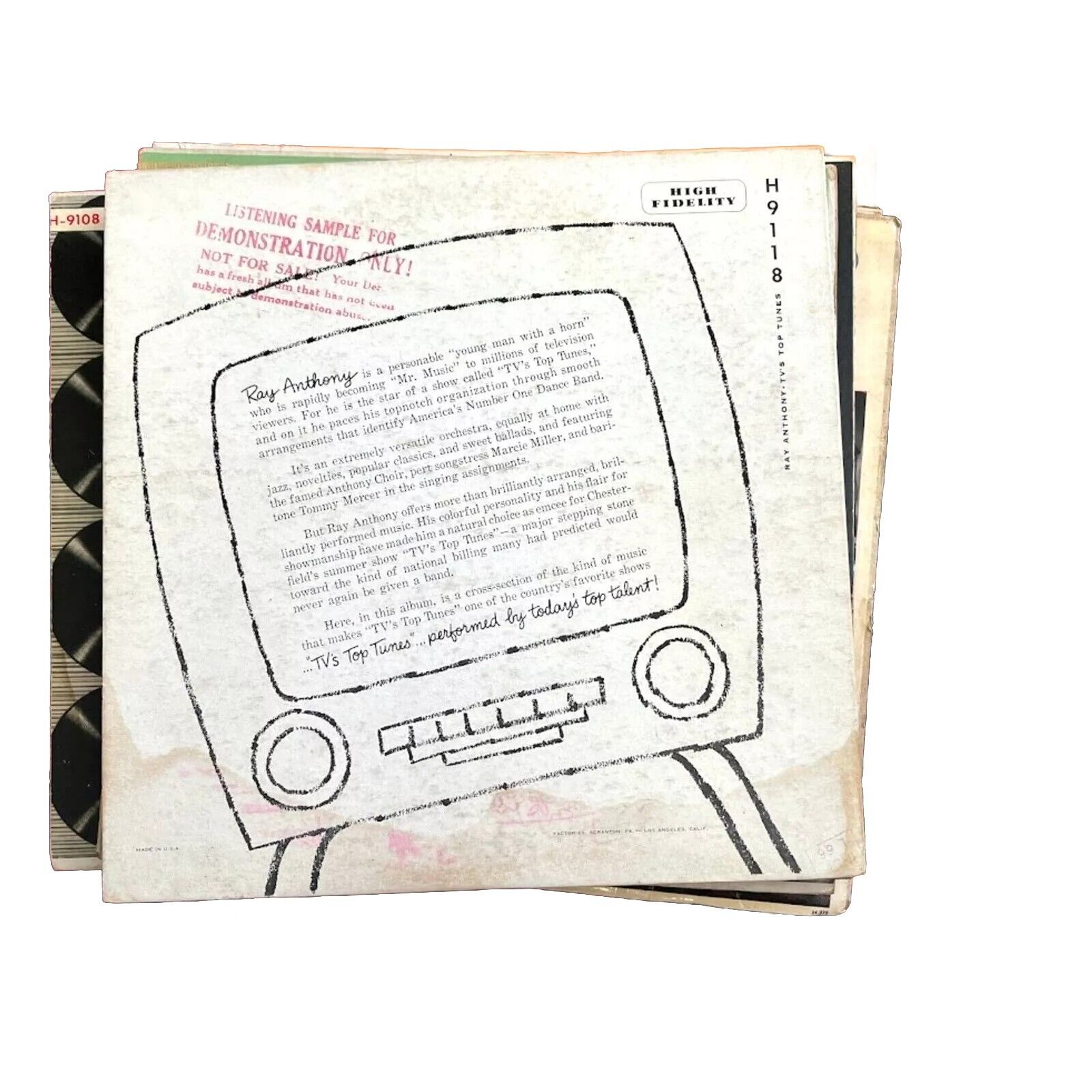 Ray Anthony- TV's Top Tunes H9118 Capitol 10" Vinyl Lp Vintage