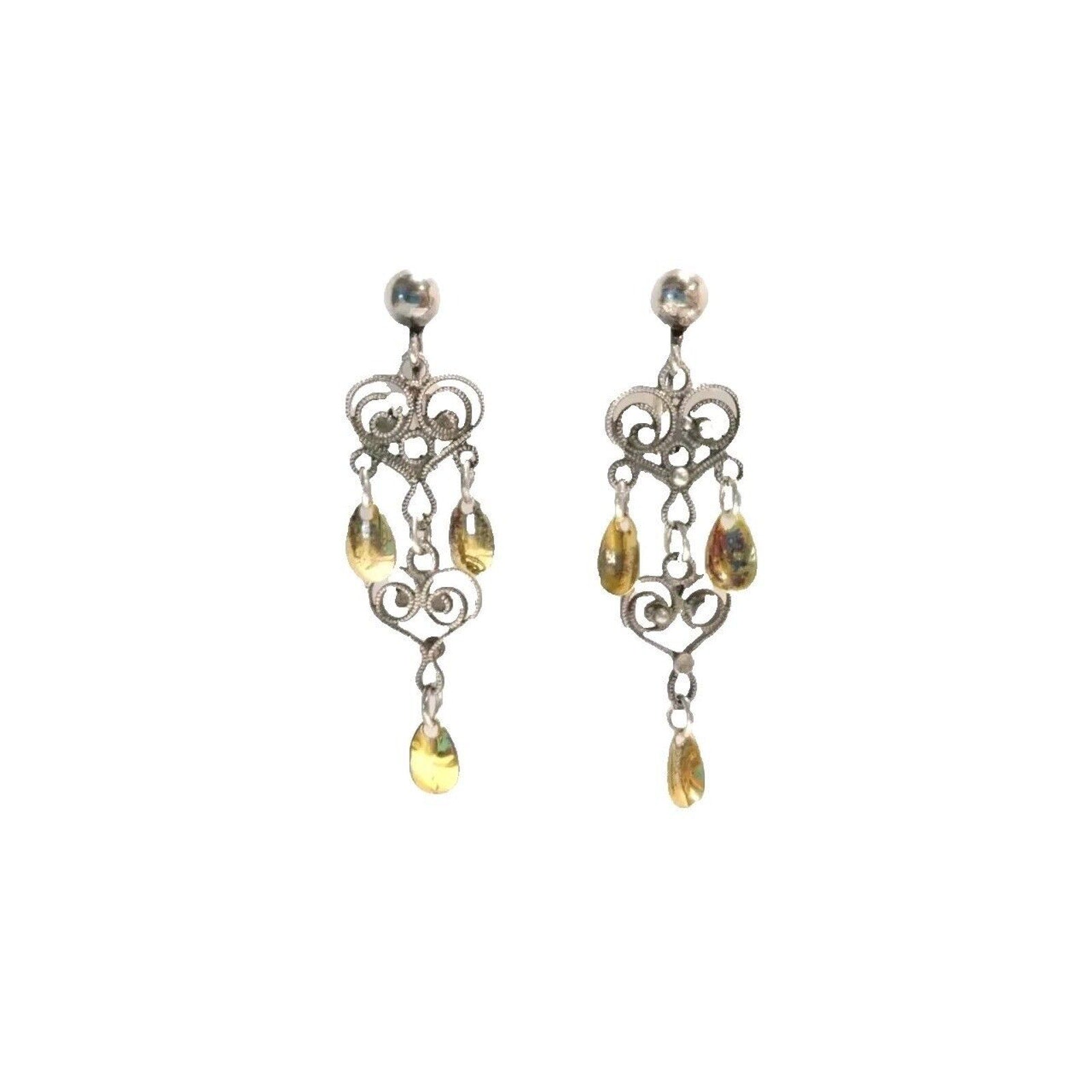 Vintage Norwegian SOLJE Sterling Silver Double Heart Earrings 18k Dipped Drops