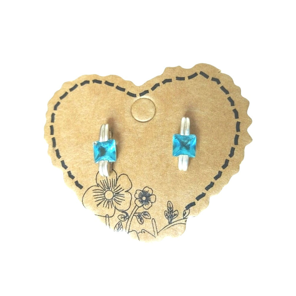 Anka Princess Cut Blue Aquamarine Stud Earrings Sterling Silver 925 Screw Back
