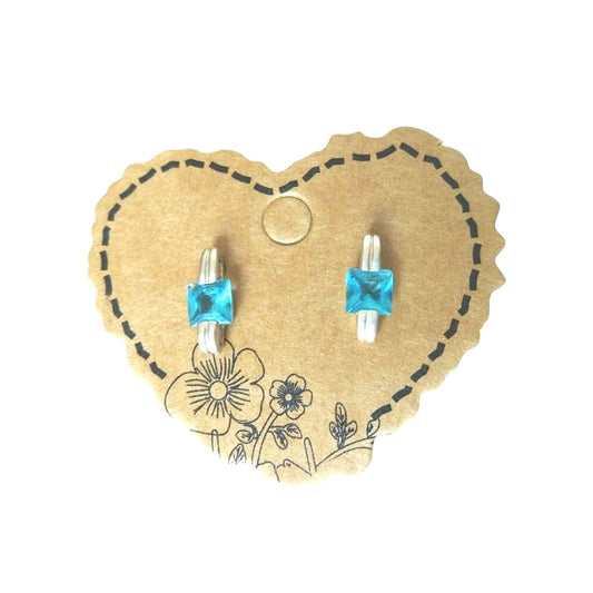 Anka Princess Cut Blue Aquamarine Stud Earrings Sterling Silver 925 Screw Back