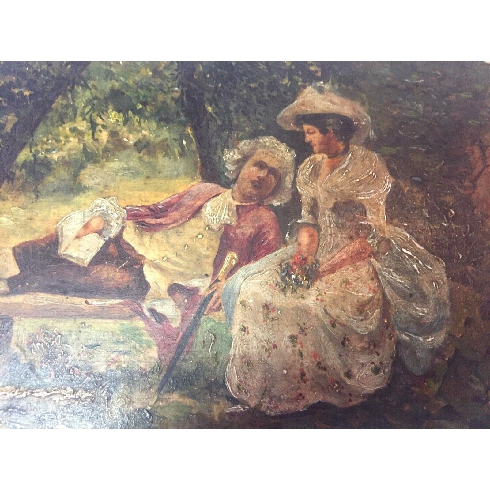 Renaissance Miniature Oil Painting On Board "Couple" M.Lopez Spain