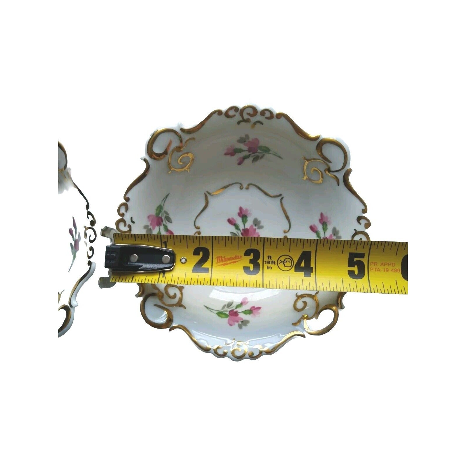 JRJS Cluj Set Of 2 Bowls White Porcelain Romanian Floral Gold Trim Vintage