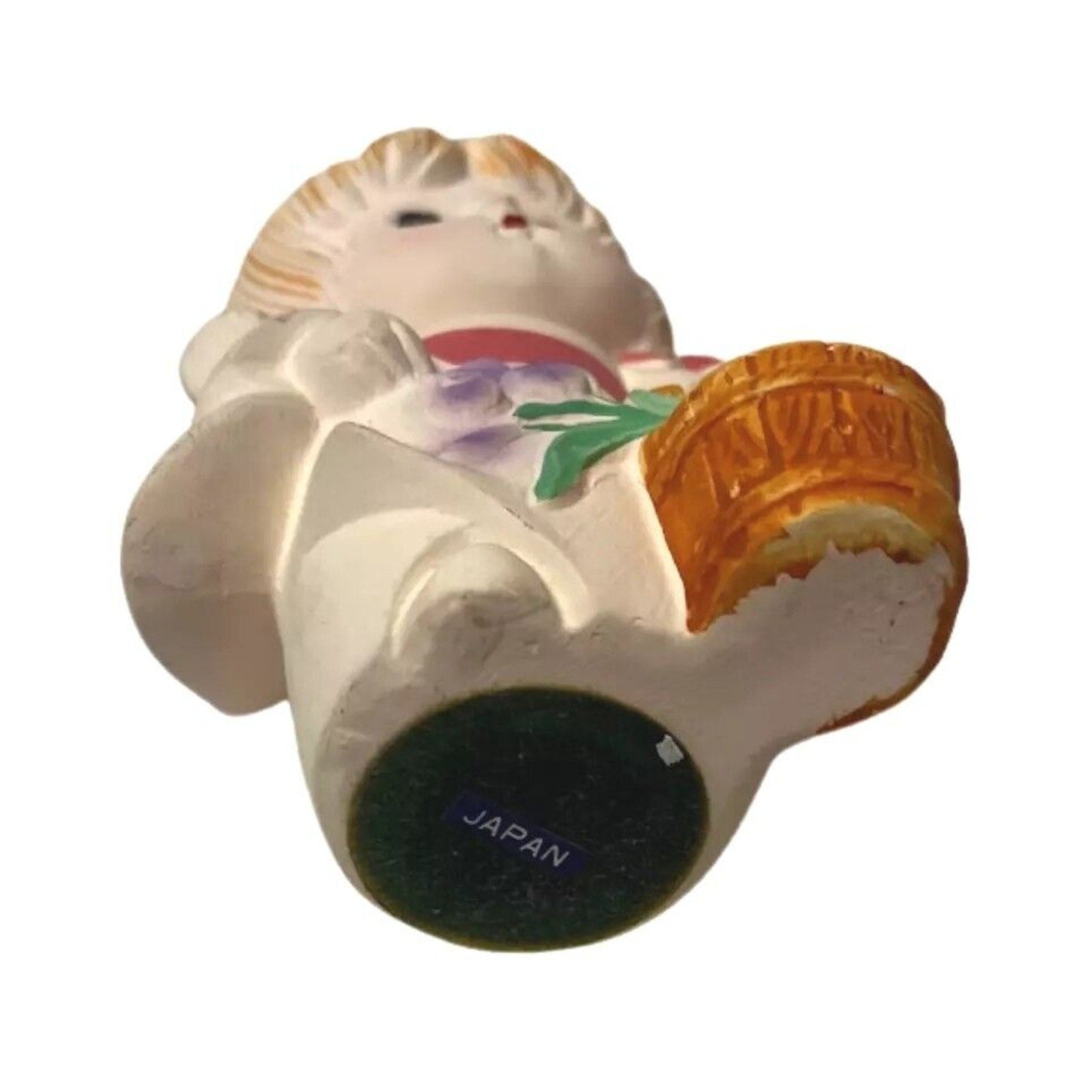 Vintage Sweet Japanese Hakata Ceramic Doll Girl With Flowers Basket