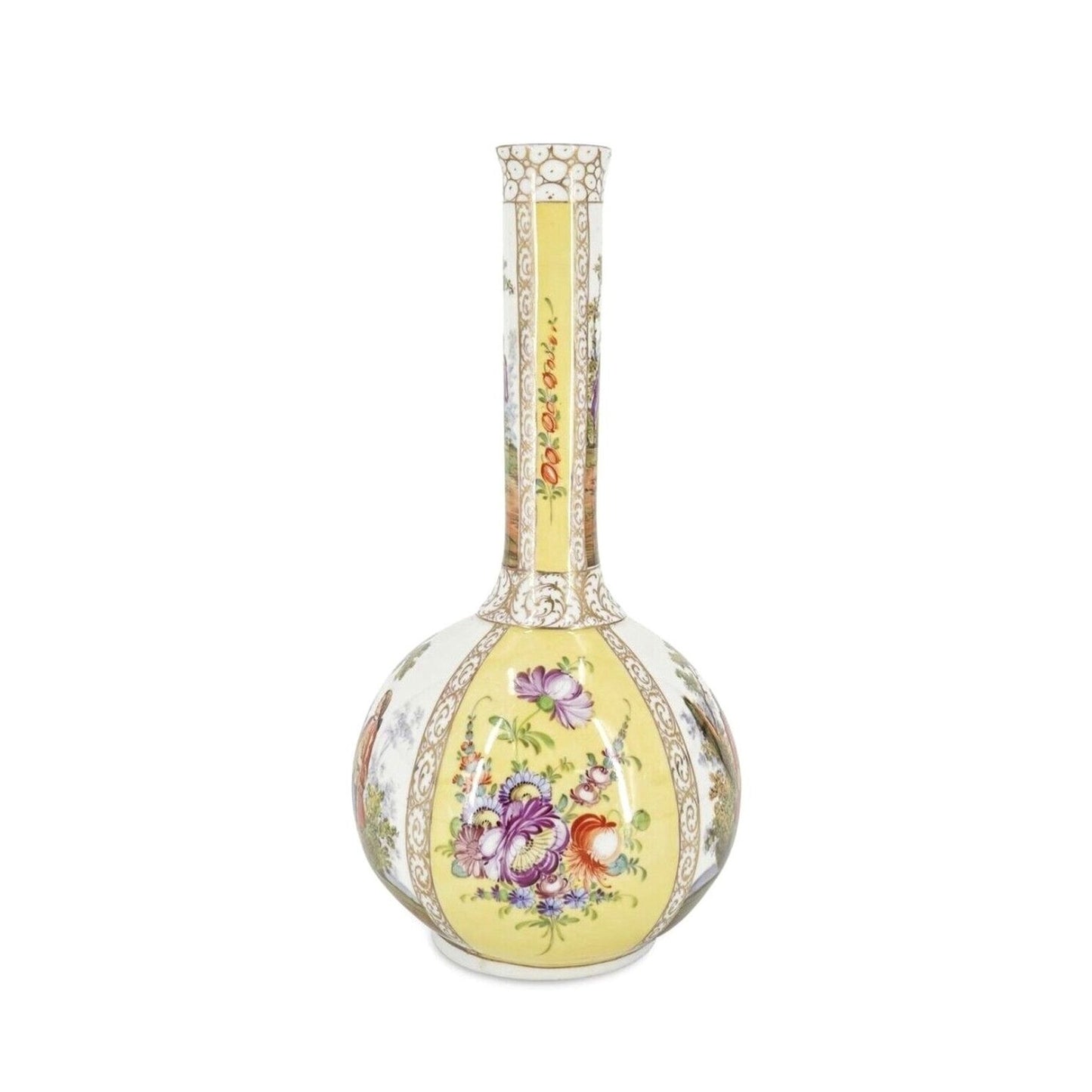 Antique Dresden Porcelain Vase white And Yellow Hand Painted 19c Germany