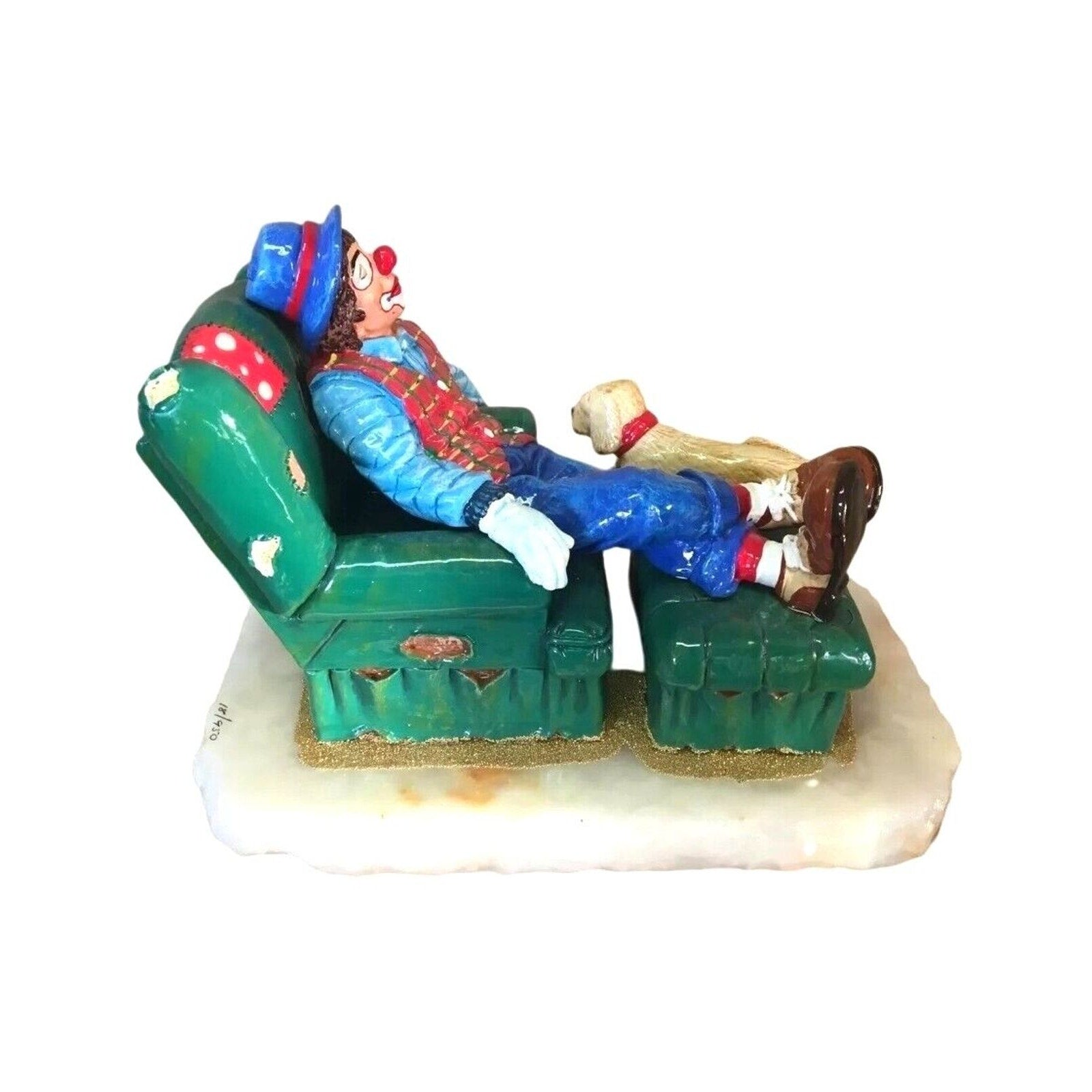 Ron Lee 'Dreaming' Clown Figurine Sculpture – Enamel Bronze with Green Chair '99