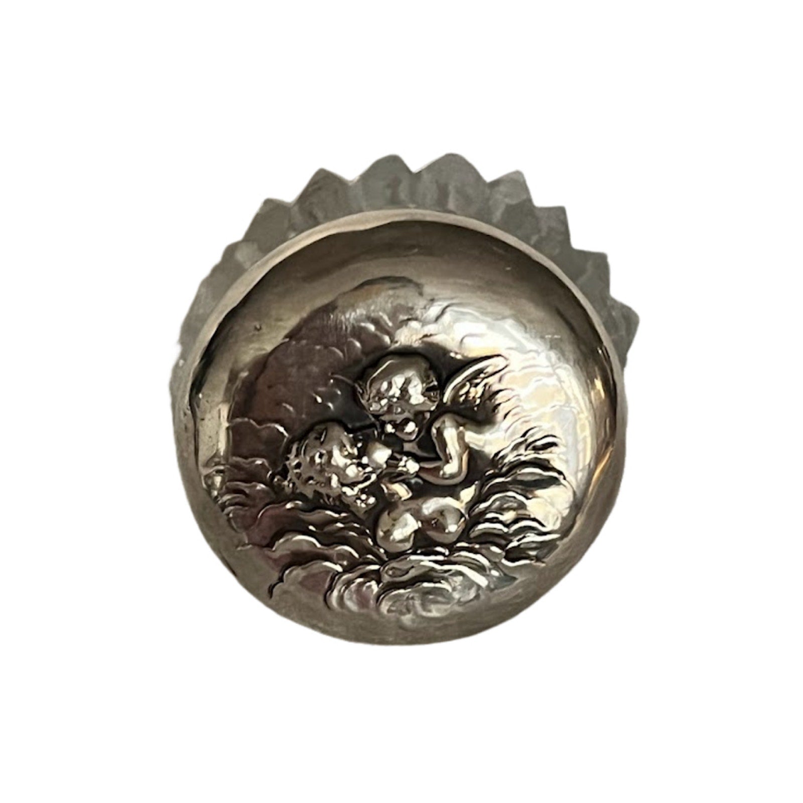 Unger Bros Crystal Powder Jar Repousse Love's Dream Art Nouveau Sterling Silver