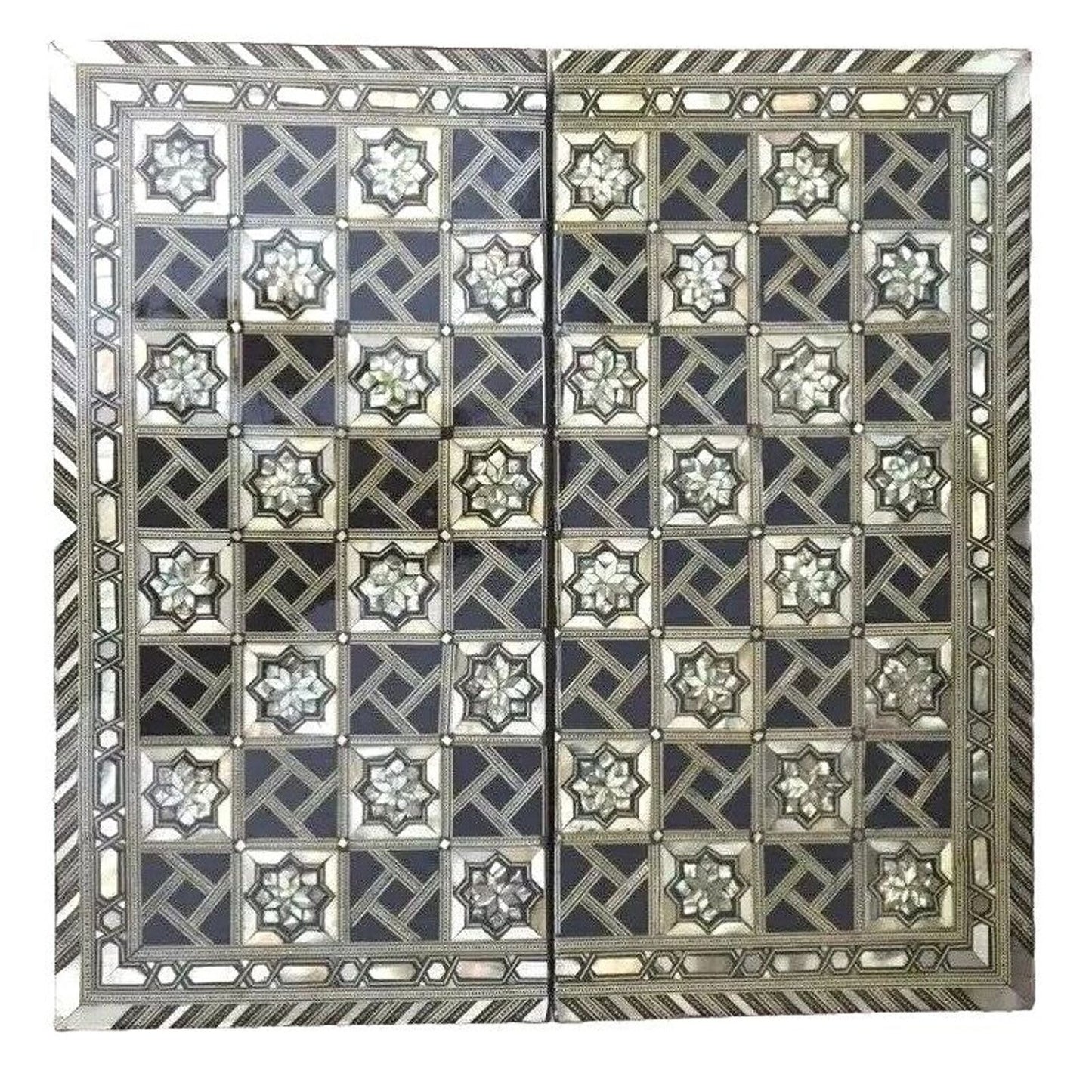 Vintage Black Beige Abalone Mother Of Pearl Inlayed Backgammon Chessboard