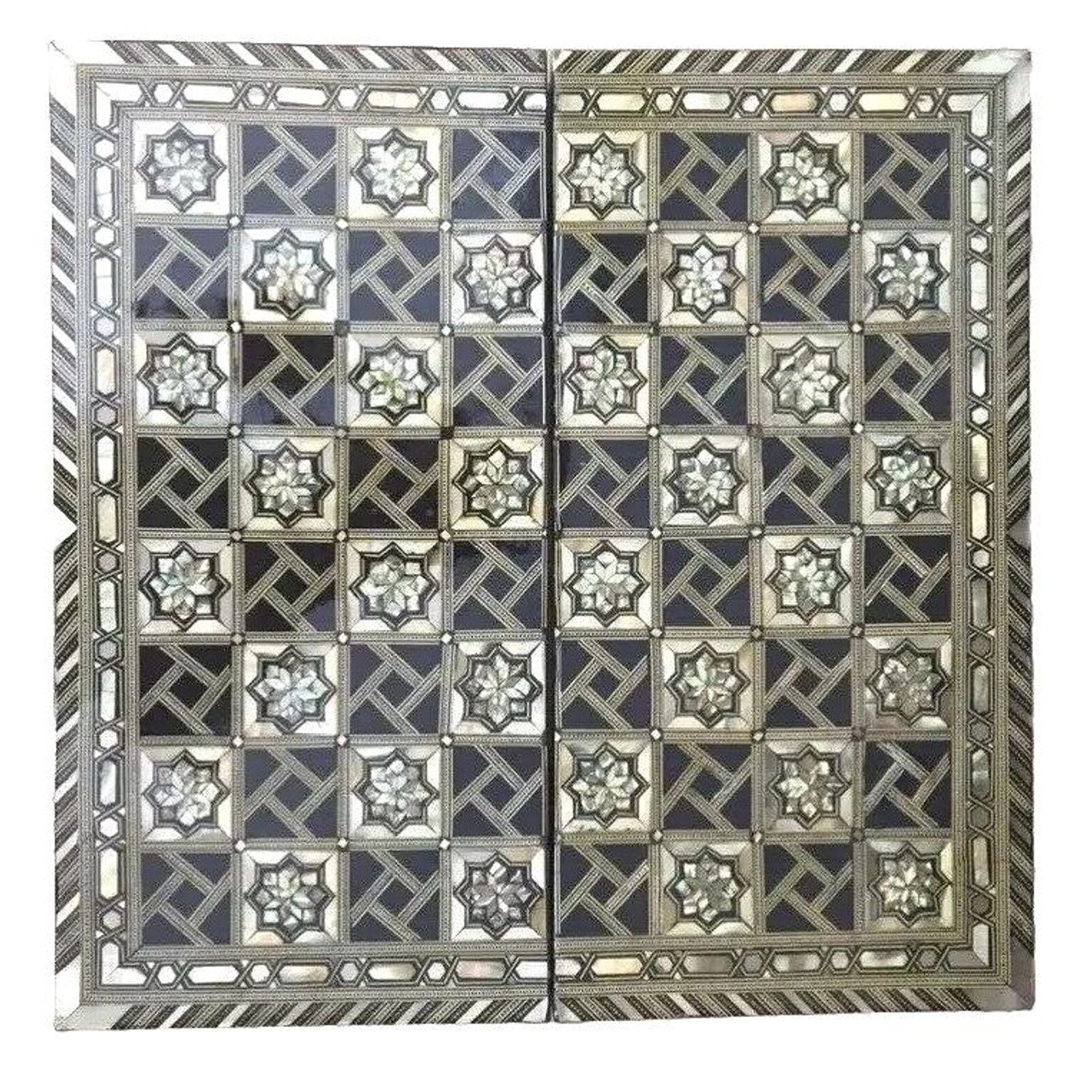 Vintage Black Beige Abalone Mother Of Pearl Inlayed Backgammon Chessboard