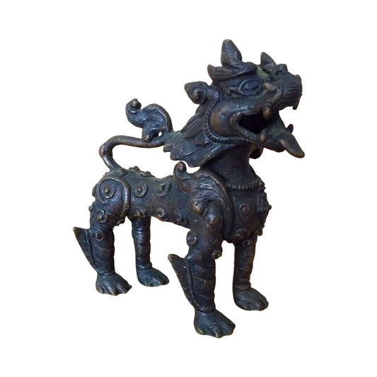 Antique Tibetan Kylie Foo Dog Bronze Art Sculpture Figurine Temple Guardian