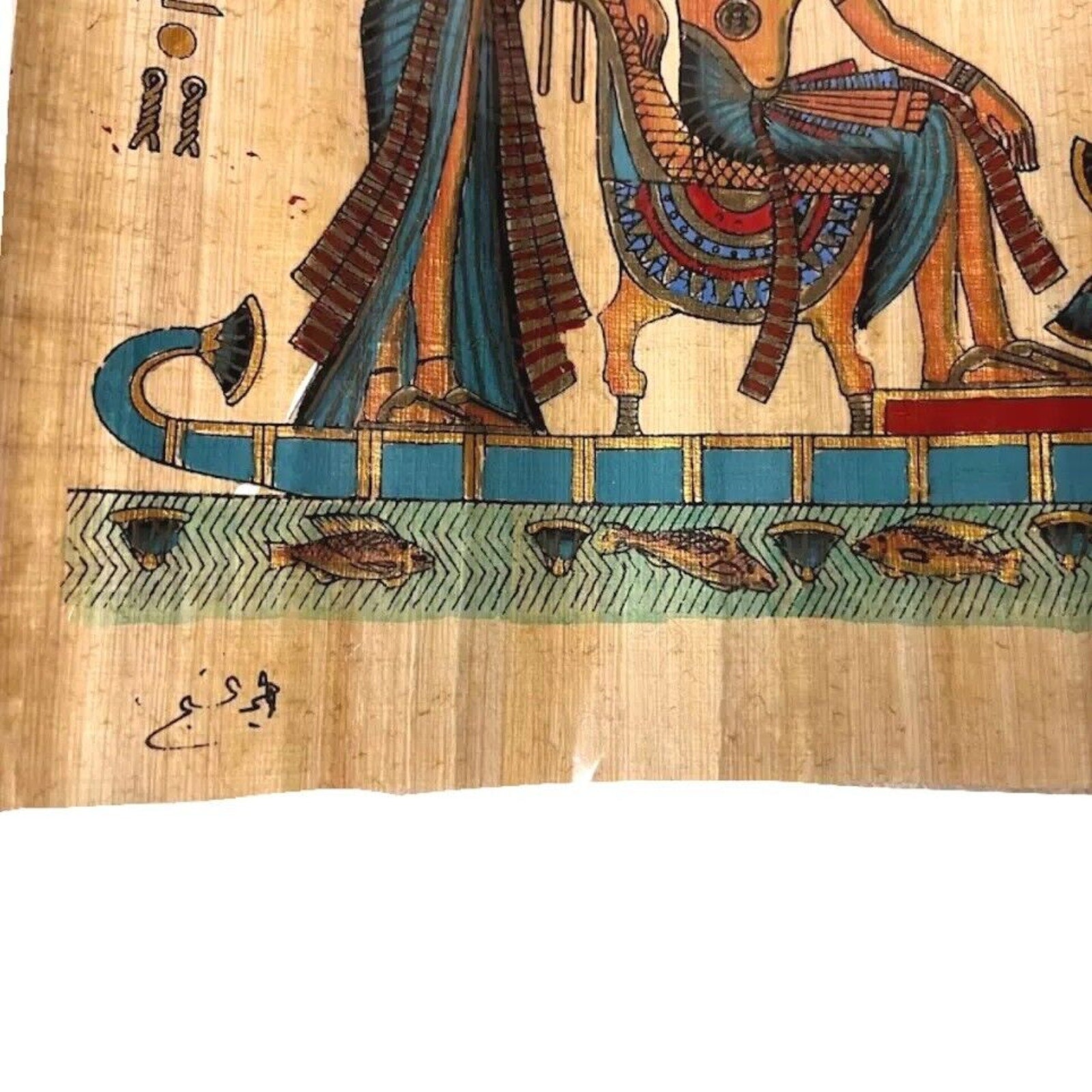 Egyptian Papyrus 2 Goddess On Nile Hand Painted Art Painting Signed