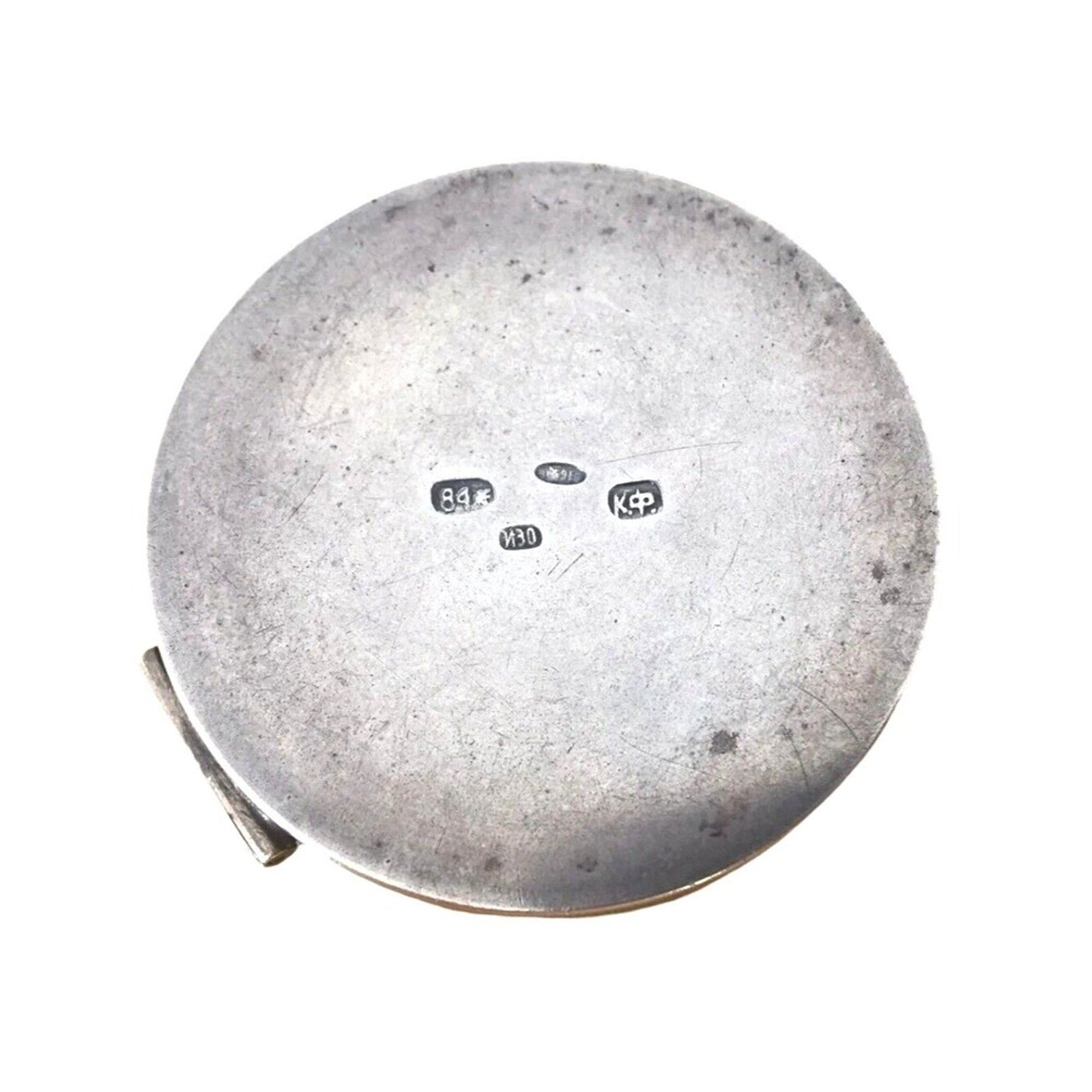 Fabergé Russian Blue Guilloché Antique Pill Jewelry Box Rose Cut Diamonds Silver