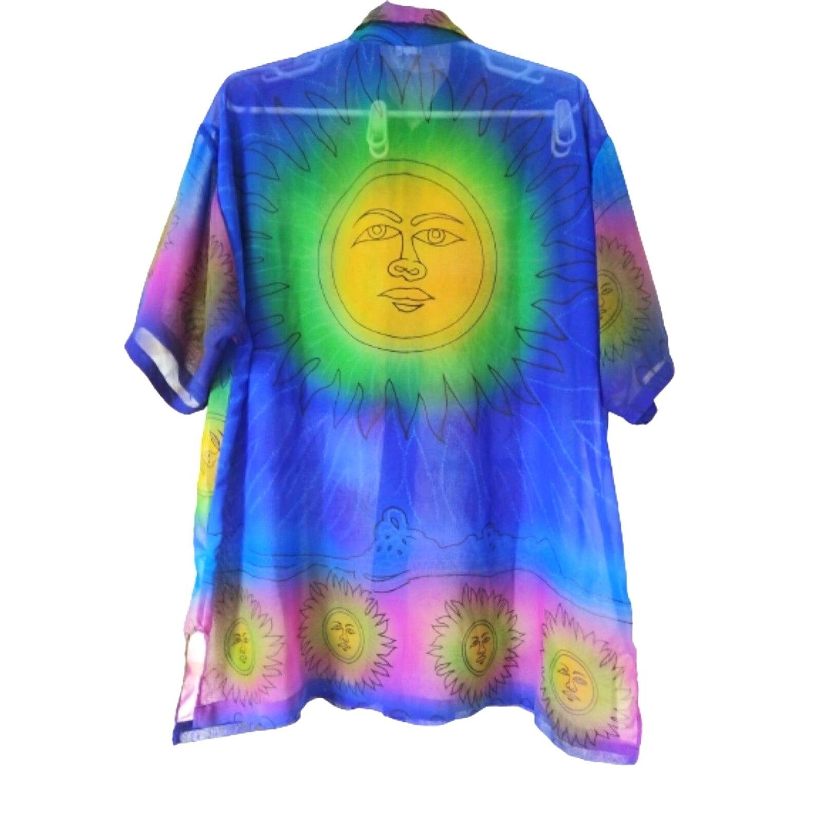 Rima Beachwear Men's Short Sleeve Indigo Sun Casual Shirt Size L