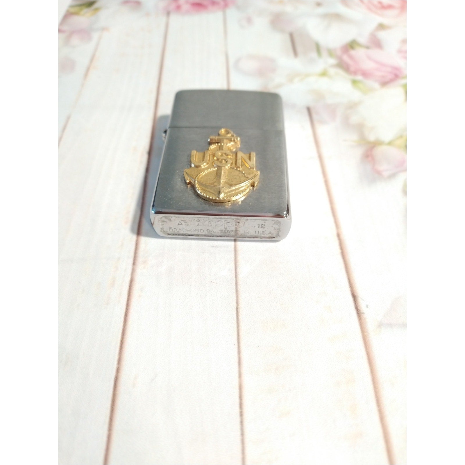 Zippo Lighter Bradford Pa Usa Usn Us Navy Silver Tone 2012