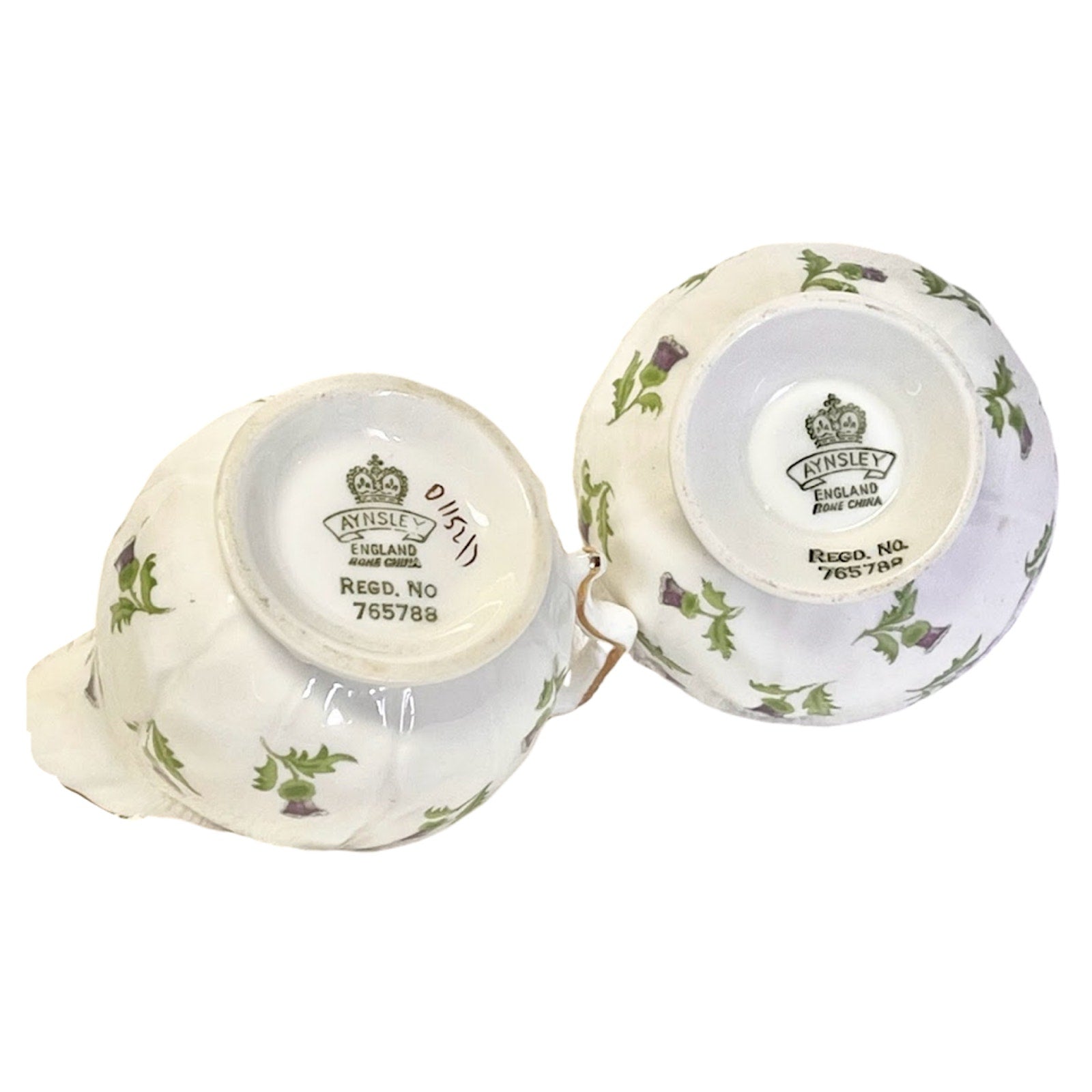 Aynsley Purple Thistle England Bone China Creamer And Sugar Set