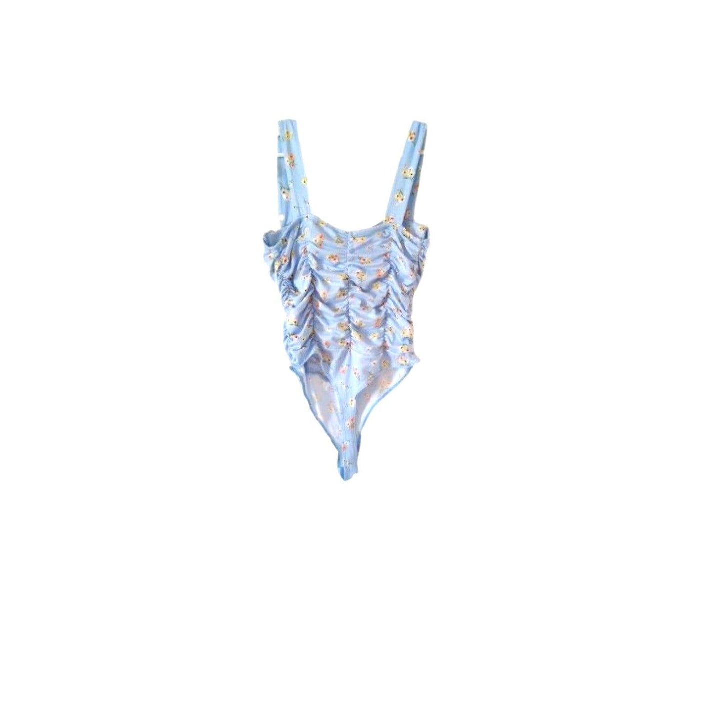 Haute Monde Bodysuit with Bra Corset Size M Light Blue with Small Yellow Flowers