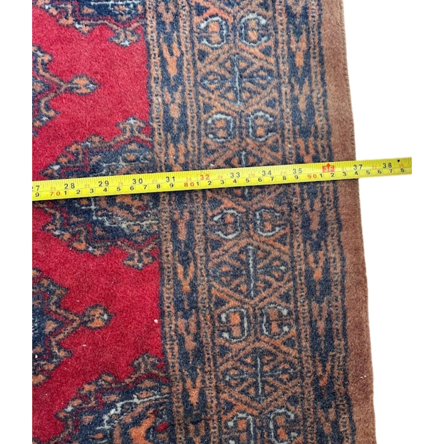 Vintage Geometric Oriental Rug Wool Hand-knotted Red Brown Carpet 69"x37"