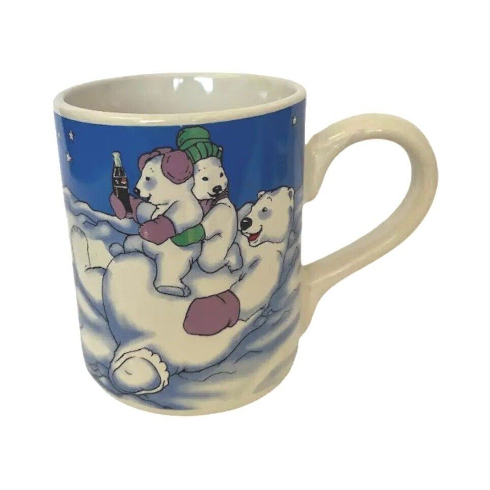 Gibson Coca Cola Polar Bears Snow Scene Holiday Coffee Cup Vintage Mug 10 oz