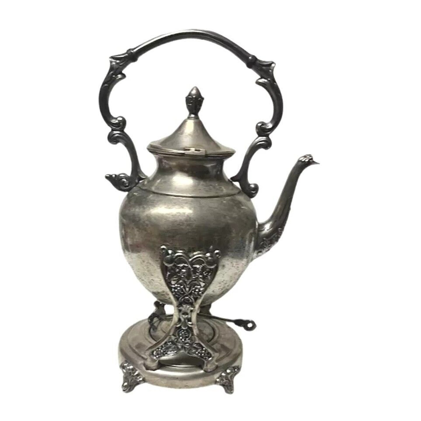Antique Victorian Silver on Copper Teapot with Stand and Burner England