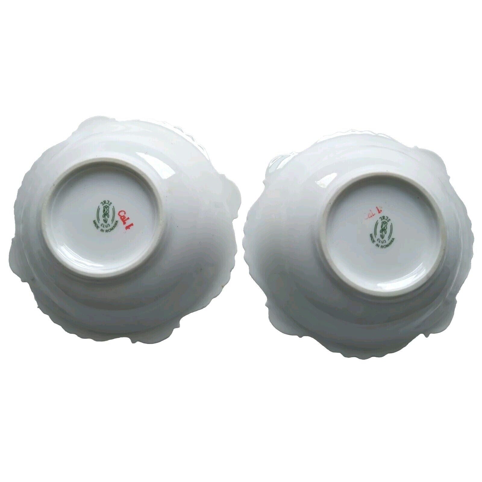 JRJS Cluj Set Of 2 Bowls White Porcelain Romanian Floral Gold Trim Vintage
