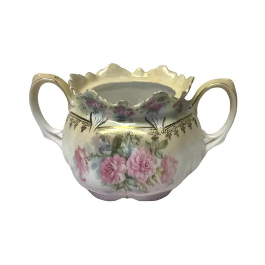 Antique RS Prussia Creamer Porcelain Two Handles Mold 506 Pink Roses C. 1890