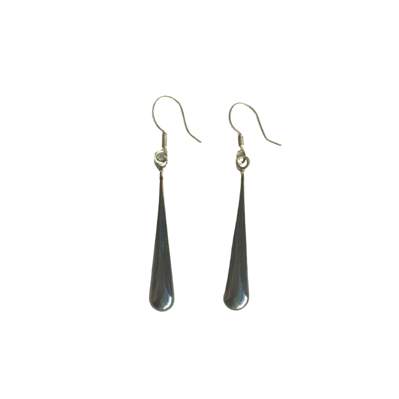 Vintage Mexico Black Onyx Inlaid Long Drop Earrings Sterling Silver 925 Hook